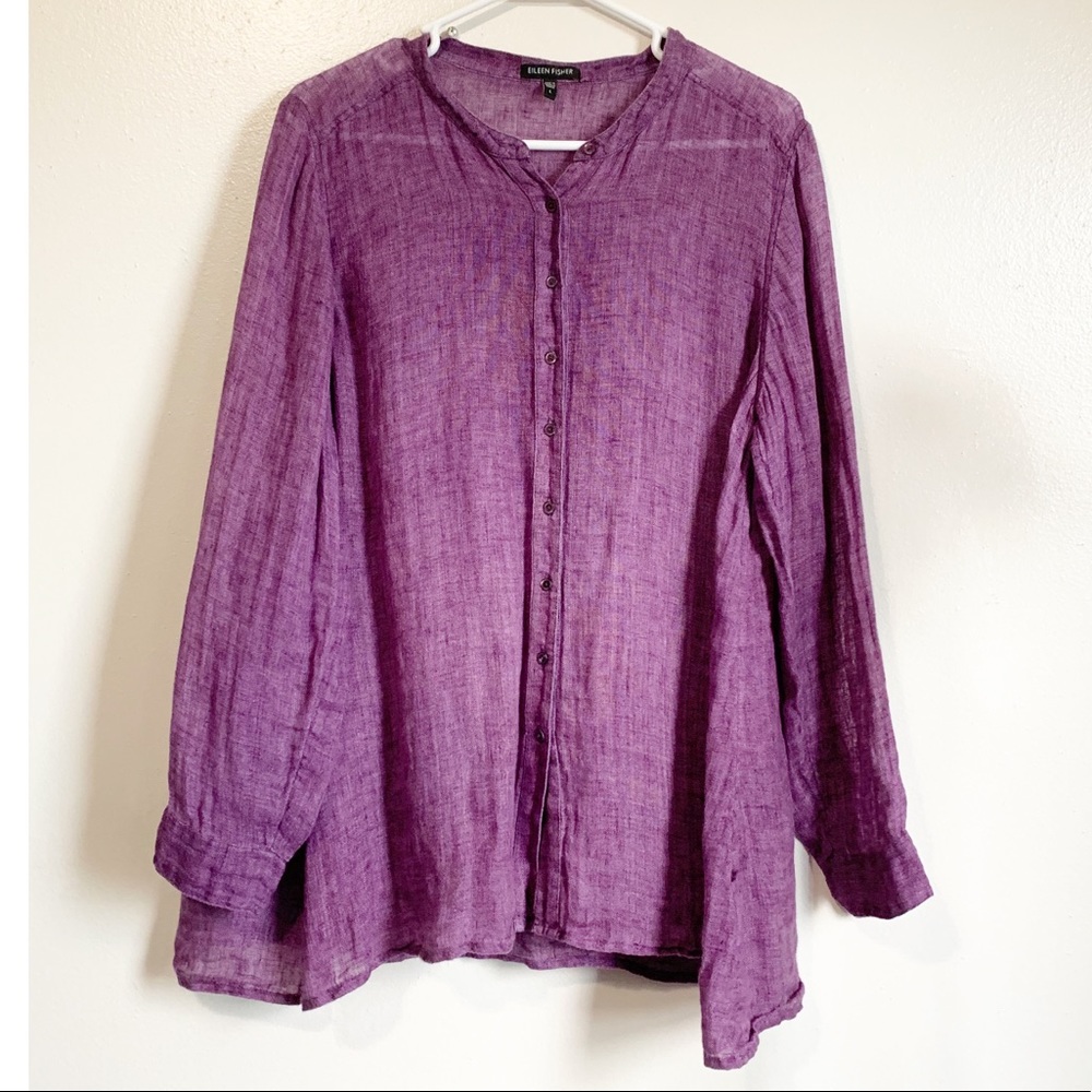 Eileen Fisher Purple Linen Button Up Tunic